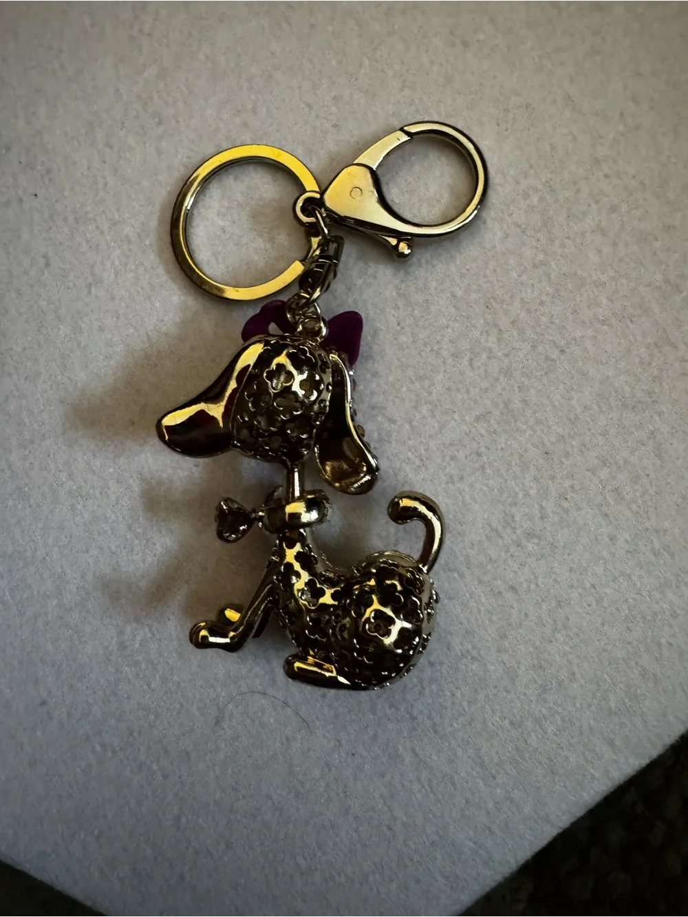 Sparkling Pink Poodle Gold Keychain Charm - Women's Accessory